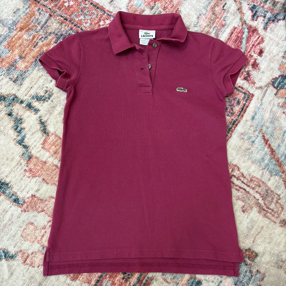Lacoste Pink Shortâ Sleeve Polo Womenâs Size 34 XXS Preppy Classic Top